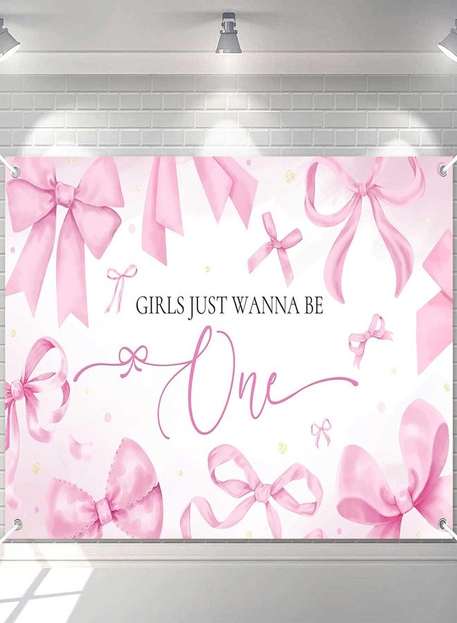 Ticuenicoa 1st Birthday Banner - Pink Bows Girls Just Wanna Be One Backdrop, 70.8x43.3 Inch Birthday Decorations for Girls, Photo Booth Backdrop, Baby Shower & First Party Decor - Image 1