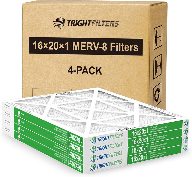 TRIGHTFILTERS 16x20x1 Air Filter 4 Pack, Durable MERV 8 Pleated Home HVAC AC Furnace Filters, Lightweight Compact Air Conditioner Filter Replacement - Image 1