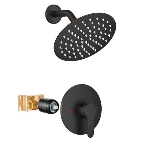 Airuida Shower Faucet Set8 Inch Round Rainfall Shower HeadSUS304 Stainless Steel Single Handle Shower Trim KitWall Mount Bathroom System with Female Threads Valve Oil Rubbed Bronze - Image 1