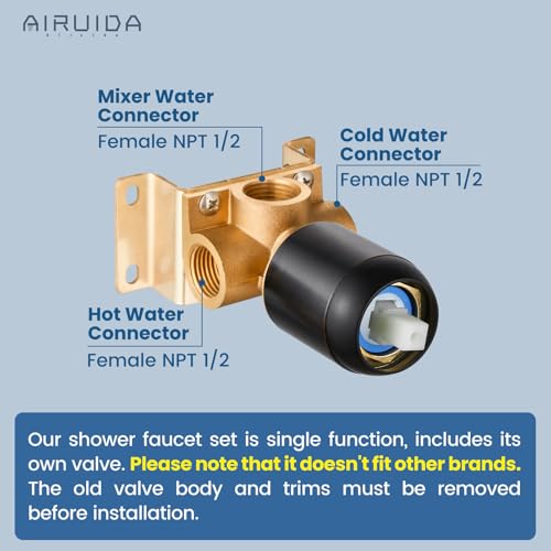Airuida Shower Faucet Set8 Inch Round Rainfall Shower HeadSUS304 Stainless Steel Single Handle Shower Trim KitWall Mount Bathroom System with Female Threads Valve Oil Rubbed Bronze - Image 3