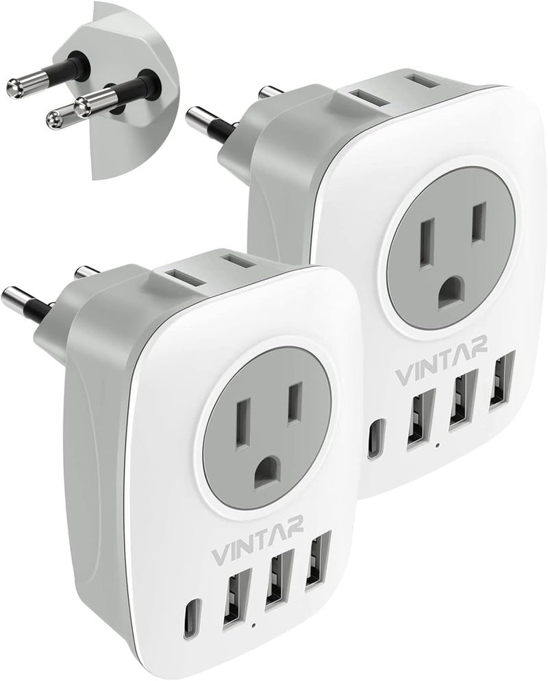 VINTAR 2 Pack Switzerland Plug Adapter, Type J Adapter Switzerland with 1 USB C,3 USB Ports and 2 American Outlets, 6 in 1 Swiss Power Adapter for US to Switzerland, Rwanda, Liechtenstein - Image 1