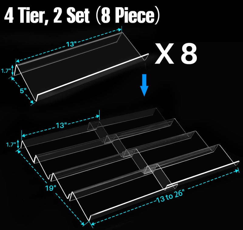 Antimbee Spice Drawer Organizer, 4 Tier- 8 Pack Kitchen Spice Rack Tray for Drawer, Expandable From 13" to 26" Acrylic Seasoning Organizer Rack Holds up 56 Spice Jars (Jars not Include) - Image 5