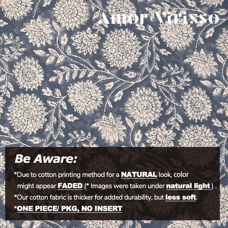 Amor Virisso Floral Pillow Covers 18x18 Throw Pillow Covers Vintage Block Print Pillow Cover Neutral Couch Pillows for Living Room Farmhouse Decorative Accent Sofa Pillows, Dusty Blue - Image 4