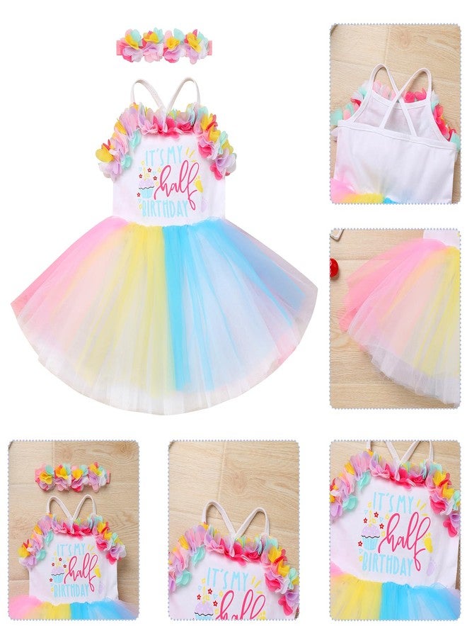 ODASDO 1/2 Birthday Girl Outfit, Infant Half Way to One Party Dress It's My Half Birthday Outfits Girls Princess Tutu Rainbow Tulle Romper Dresses 6 Months Photoshooting Summer Casual Colorful 6-9 Months - Image 5