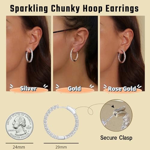 WOSTU Silver Hoop Earrings for Women - White Gold Plated Cubic Zirconia Diamond Earrings - Anniversary, Valentine's Day, Mother's Day, Birthday Jewelry Gift - Image 4