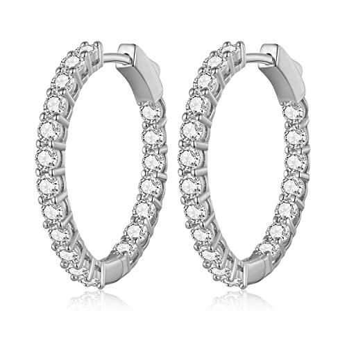 WOSTU Silver Hoop Earrings for Women - White Gold Plated Cubic Zirconia Diamond Earrings - Anniversary, Valentine's Day, Mother's Day, Birthday Jewelry Gift - Image 1