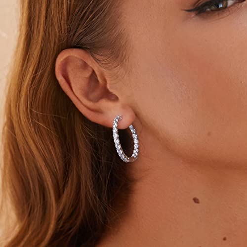 WOSTU Silver Hoop Earrings for Women - White Gold Plated Cubic Zirconia Diamond Earrings - Anniversary, Valentine's Day, Mother's Day, Birthday Jewelry Gift - Image 3