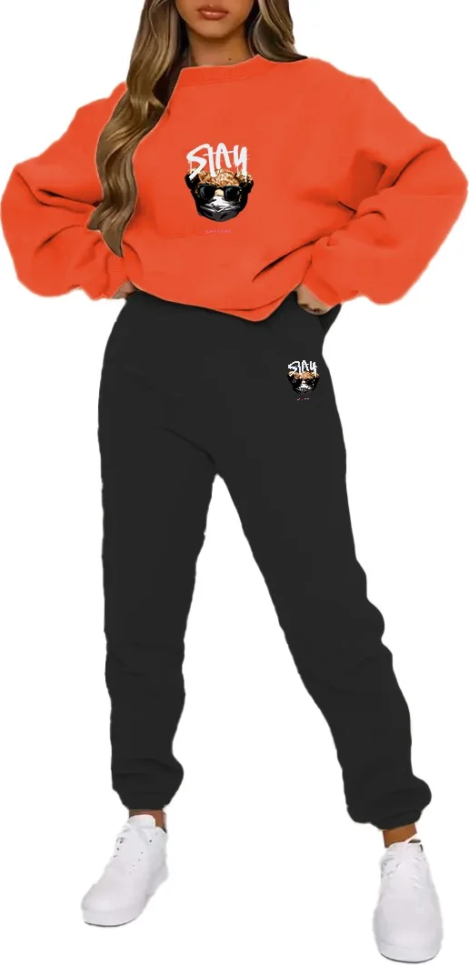 دوغ فش Tracksuit Stayhealthy Printed Plus Size Bottom Top Set