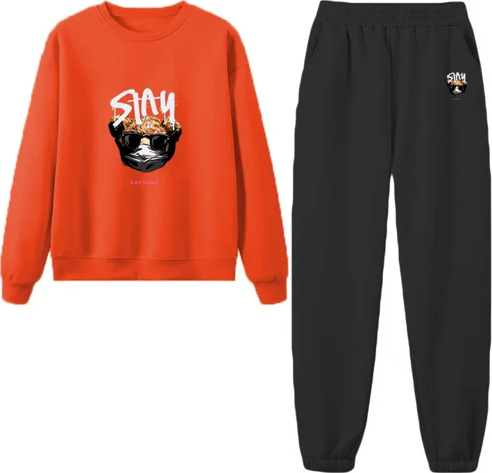 دوغ فش Tracksuit Stayhealthy Printed Plus Size Bottom Top Set