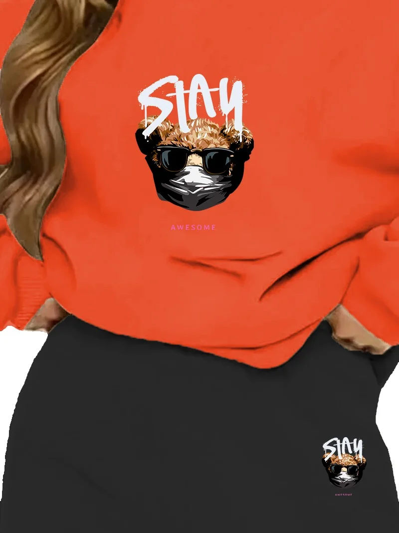 دوغ فش Tracksuit Stayhealthy Printed Plus Size Bottom Top Set