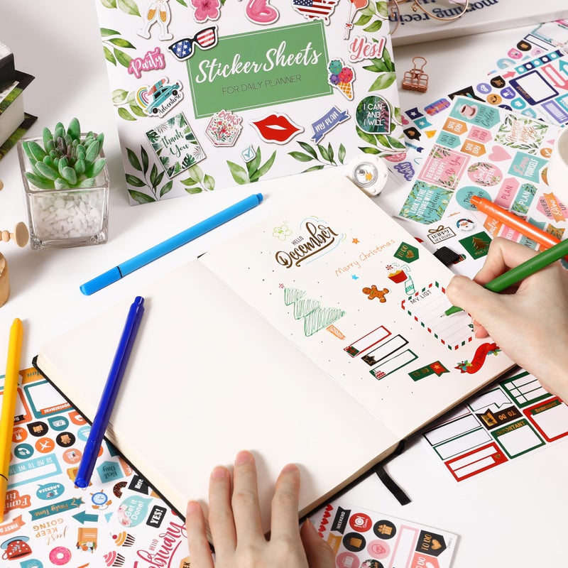 Vondafe Planner Stickers - Monthly Planner Stickers and Accessories 25 Pages 1500 + Stunning Functional and Colorful Designs, Calendar Sticker Includes Festival Theme Journal Sticker - Image 2