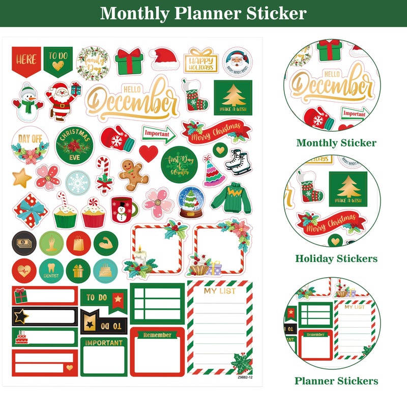 Vondafe Planner Stickers - Monthly Planner Stickers and Accessories 25 Pages 1500 + Stunning Functional and Colorful Designs, Calendar Sticker Includes Festival Theme Journal Sticker - Image 4