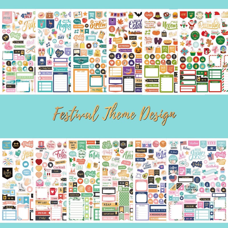 Vondafe Planner Stickers - Monthly Planner Stickers and Accessories 25 Pages 1500 + Stunning Functional and Colorful Designs, Calendar Sticker Includes Festival Theme Journal Sticker - Image 5