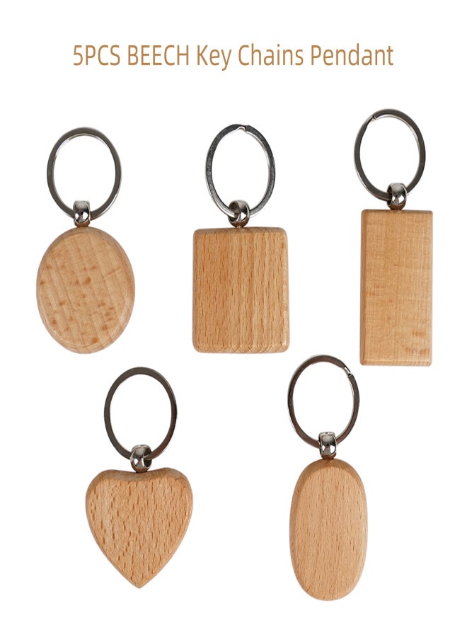 Two Trees 5PCS Blank Wooden Key Chains Rectangle Beech Wood Keychain Pendant for Engraving DIY Material Craft Wedding Birthday Christmas Ornament Decor Accessories Gift - Image 5