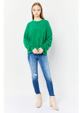 Aerie Women Crew Neck Fuzzy Sweater, Green  - Image 2