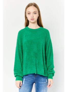 Aerie Women Crew Neck Fuzzy Sweater, Green  - Image 1