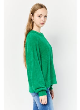 Aerie Women Crew Neck Fuzzy Sweater, Green  - Image 3