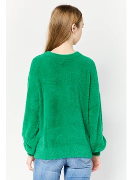 Aerie Women Crew Neck Fuzzy Sweater, Green  - Image 4