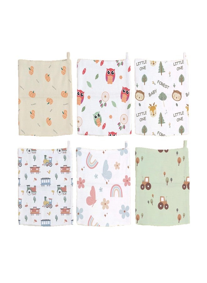 Mookoo Muslin Wipes for Baby | Baby Face Towels Newborn Soft | Baby Hanky Soft for New Born | Muslin Handkerchief|PO12(Tractor-Forest,Train-Pumpkin,Butterfly-Owl) - Image 1