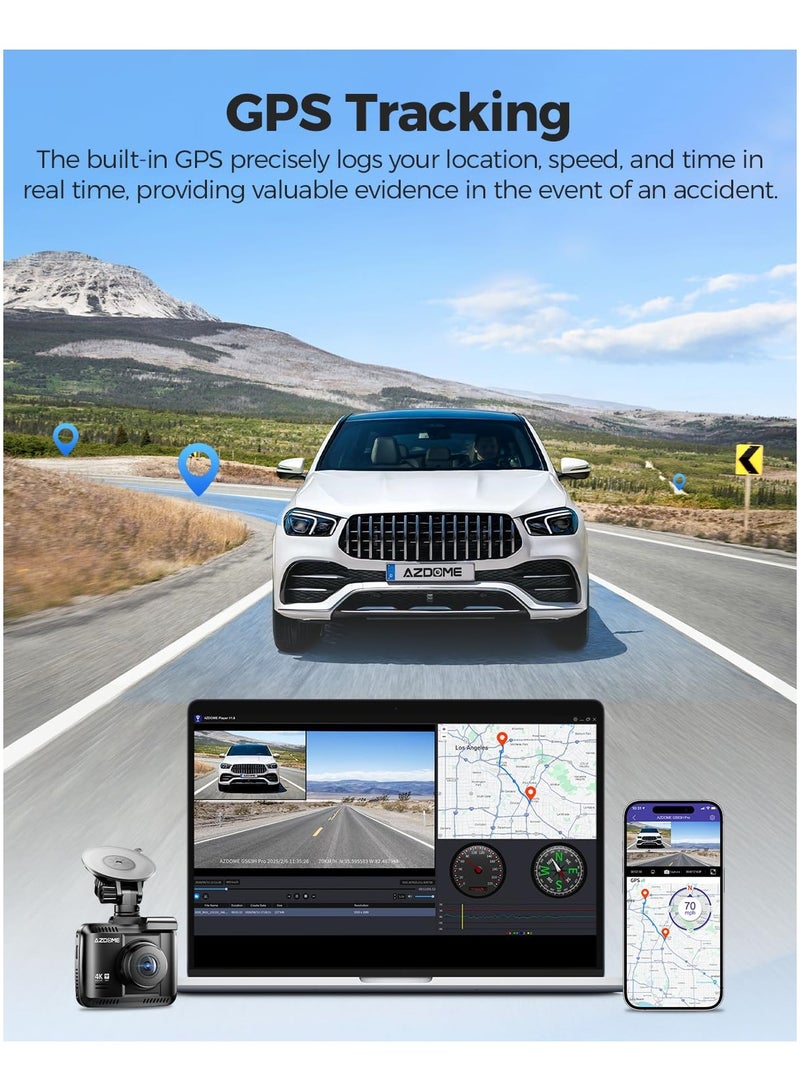 أزدوم كاميرا داش AZDOME GS63H Pro – تسجيل مزدوج 4K+1080P، شاشة IPS بقياس 2.4 بوصة، نظام GPS، واي فاي 6، تطبيق تحكم، زاوية رؤية 130°، جهاز تسجيل فيديو للسيارات (DVR)، مراقبة وقوف على مدار 24 ساعة. - Image 4