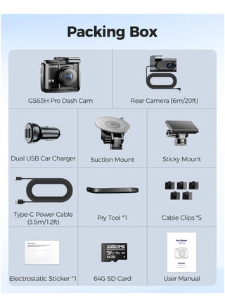AZDOME GS63 Dash Cam GS63H Pro 4K+1080P Dual-channel Record
