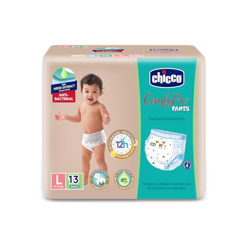 Chicco Comfy-Pro Pant Style Baby Diapers | Anti-bacterial benefits | Ultra Soft & 12hrs protection | Wetness indicator & Disposing Tapes - Large, 13 Count, 9-14 Kg - Image 1