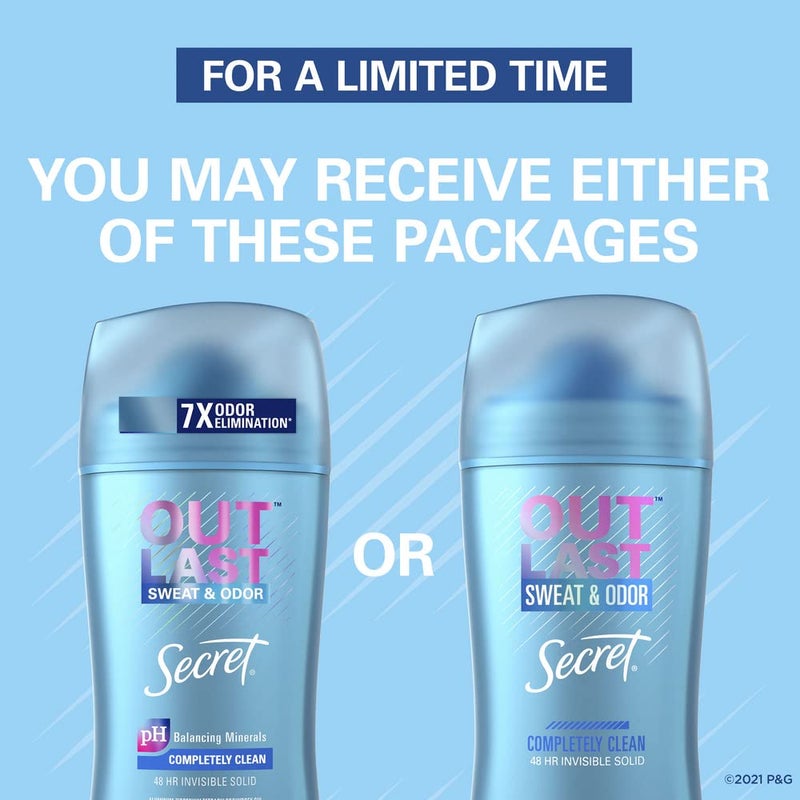 Secret Outlast Invisible Solid Antiperspirant Deodorant for Women, Completely Clean, 2.6 oz - 3 Pack - Image 2