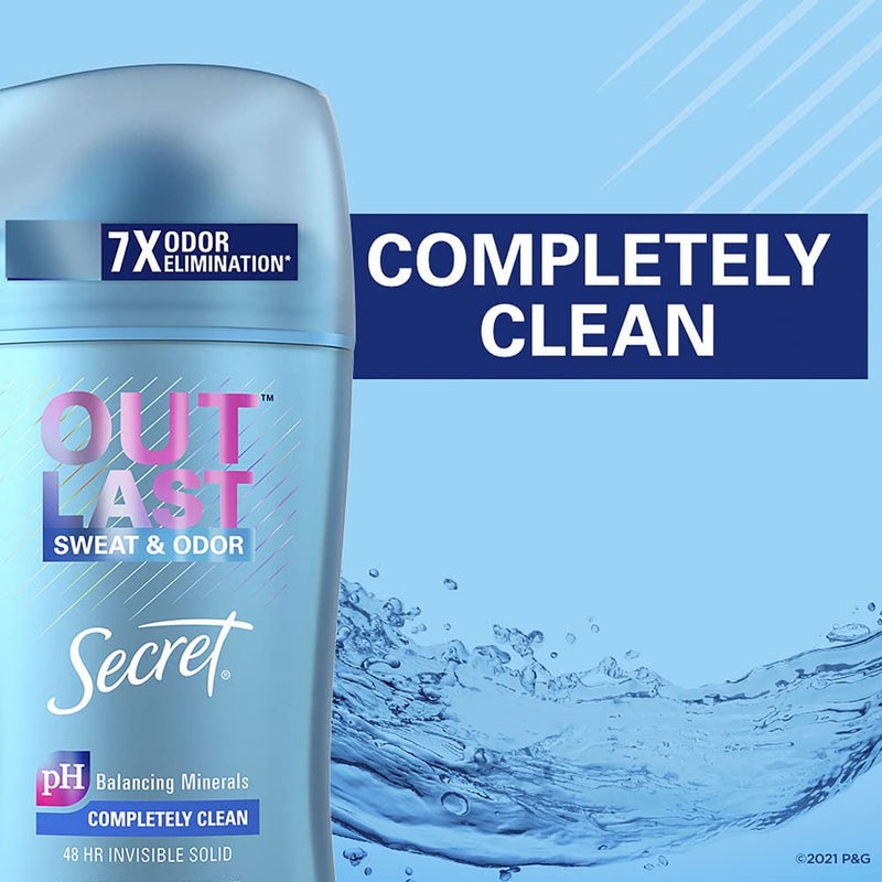 Secret Outlast Invisible Solid Antiperspirant Deodorant for Women, Completely Clean, 2.6 oz - 3 Pack - Image 4