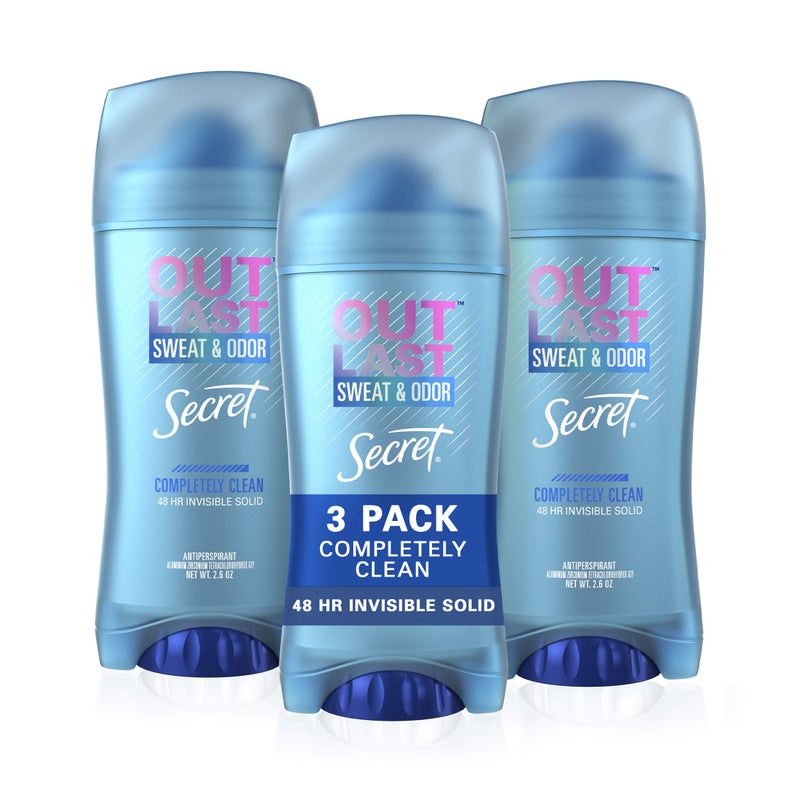 Secret Outlast Invisible Solid Antiperspirant Deodorant for Women, Completely Clean, 2.6 oz - 3 Pack - Image 1