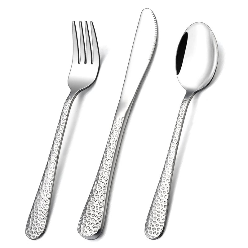 Kids Cutlery Set Onader 9PCS Stainless Steel Toddler Silverware Flatware Set Childrens Safe Utensils Includes 3 Forks 3 Knives 3 Spoons Hammered Design Mirror Polish  Dishwasher Safe