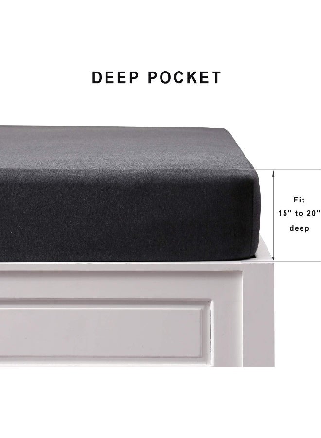 PURE ERA Jersey Knit Cotton Fitted Bottom Sheet ONLY (No Flat Sheet or Shams) Deep Pocket Up to 15" to 20" Ultra Soft Comfy Breathable Charcoal Grey Queen  - Image 3