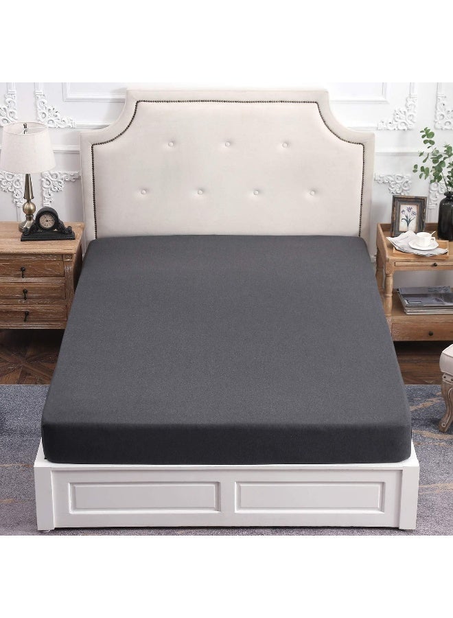 PURE ERA Jersey Knit Cotton Fitted Bottom Sheet ONLY (No Flat Sheet or Shams) Deep Pocket Up to 15" to 20" Ultra Soft Comfy Breathable Charcoal Grey Queen  - Image 5