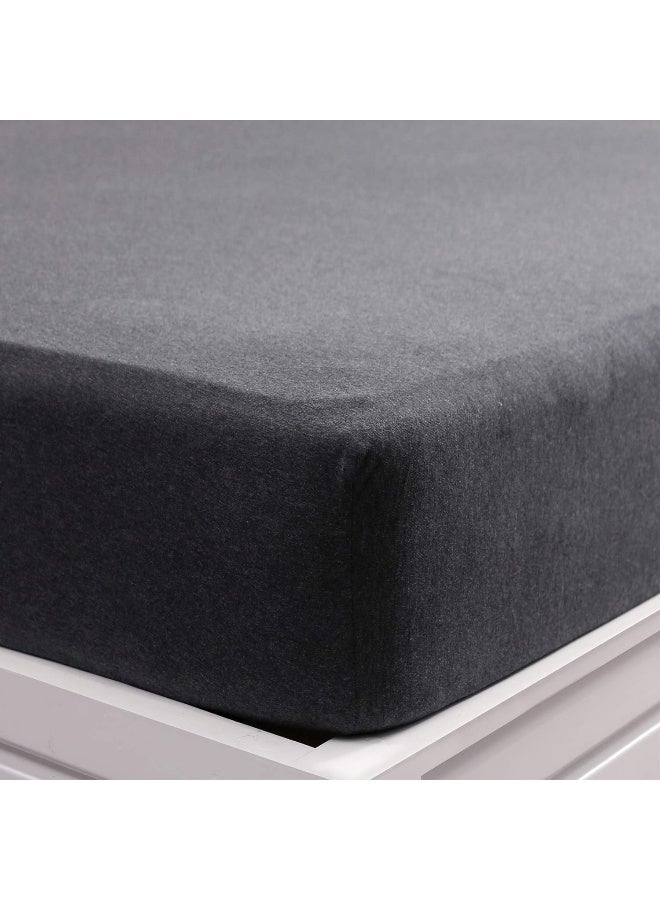 PURE ERA Jersey Knit Cotton Fitted Bottom Sheet ONLY (No Flat Sheet or Shams) Deep Pocket Up to 15" to 20" Ultra Soft Comfy Breathable Charcoal Grey Queen  - Image 2