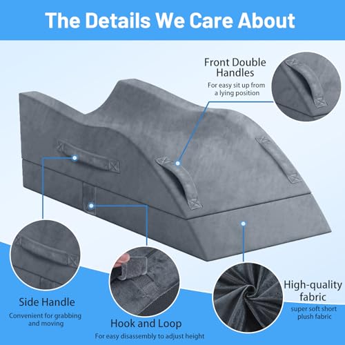TranquilRelax Leg Elevation Pillows, Wedge Pillow for After Surgery, Memory Foam Leg Support Adjustable, Comfort Care for Back Knee Hip Ankles Pain, Knee Pillow for Sleeping Blood Circulation Grey - Image 4