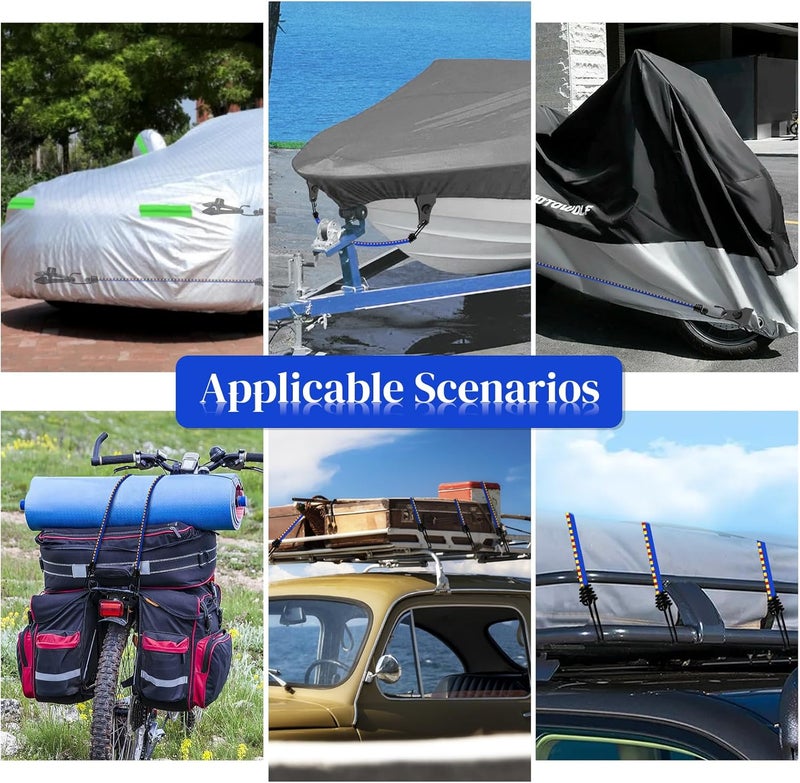 Hlogree 2PCS Car Cover Gust Straps Wind Protector,Bungee Cords Hook Clips Kit Hold Tarp Tie Down from Blowing Off in High Winds-Universal Fit for Most Cars,Sedans,SUVs,Trucks,Vans and More-Blue General standard compliant quality - Image 3