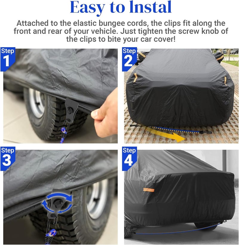 Hlogree 2PCS Car Cover Gust Straps Wind Protector,Bungee Cords Hook Clips Kit Hold Tarp Tie Down from Blowing Off in High Winds-Universal Fit for Most Cars,Sedans,SUVs,Trucks,Vans and More-Blue General standard compliant quality - Image 5