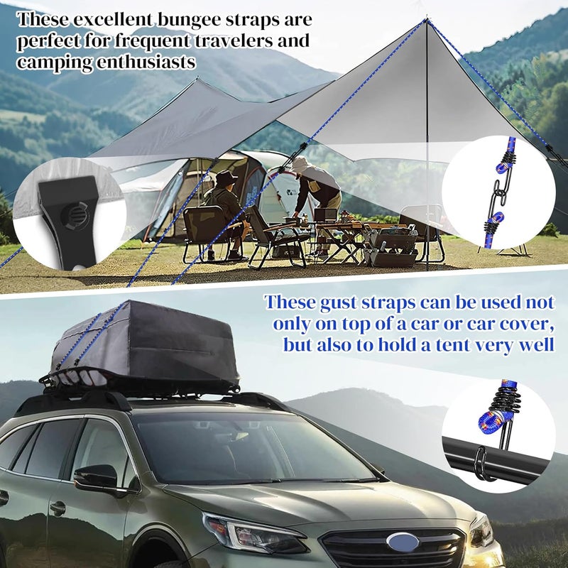 Hlogree 2PCS Car Cover Gust Straps Wind Protector,Bungee Cords Hook Clips Kit Hold Tarp Tie Down from Blowing Off in High Winds-Universal Fit for Most Cars,Sedans,SUVs,Trucks,Vans and More-Blue General standard compliant quality - Image 4