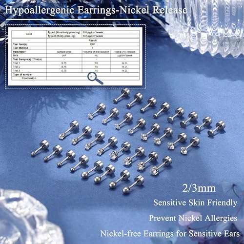 THUNARAZ 16 Pairs Tiny Cartilage Stud Earrings for Women Men Surgical Steel Flat Back Cartilage Earrings Hypoallergenic Cubic Zirconia Ball Studs Earrings 2mm 3mm Tragus Helix Piercing Silver Tone - Image 4