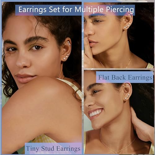 THUNARAZ 16 Pairs Tiny Cartilage Stud Earrings for Women Men Surgical Steel Flat Back Cartilage Earrings Hypoallergenic Cubic Zirconia Ball Studs Earrings 2mm 3mm Tragus Helix Piercing Silver Tone - Image 2