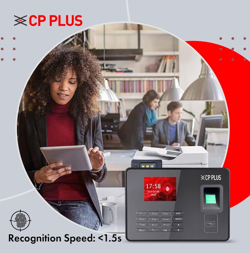 CP PLUS Fingerprint Time and Attendance Machine | Biometric System with ID Card & Password Access | Built-in Battery | Fast Recognition ≤1.5s | USB, TCP/IP | 1000 Users | CP-VTA-F1043 - Image 2