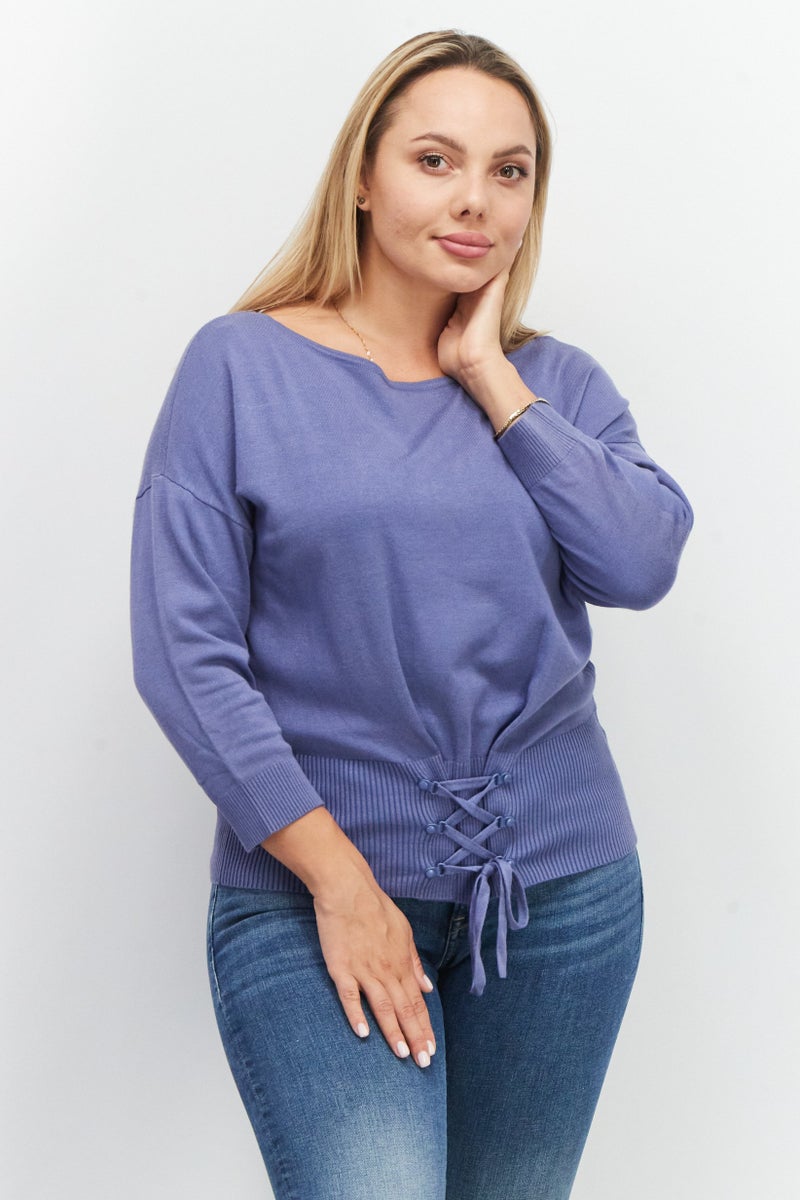 VERO MODA سويت شيرت نسائي بياقة قارب بأكمام 3/4 سادة، أزرق - Image 1