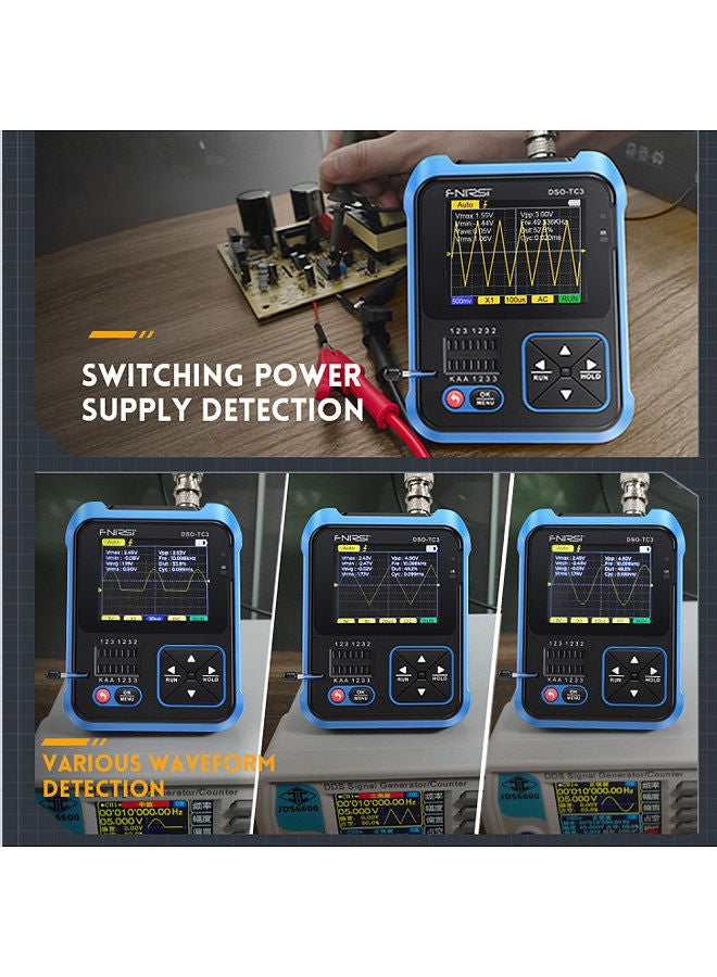 3in1 Digital Oscilloscope Transistor Tester Function Signal Generator Meter Handheld Oscilloscope 2.4inch TFT Display 10MS/s Sample Rate 500KHz Bandwidth Oscillometer
