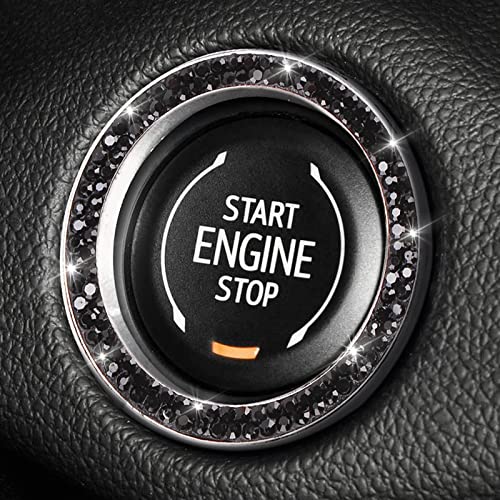 ToBeQueen Bling Push Start Button Cover Ring, Interior Crystal Diamond Rhinestone Engine Start Stop Ring Emblem Decoration Sticker, Black Bling Car Accessories for Women, Black - Image 1