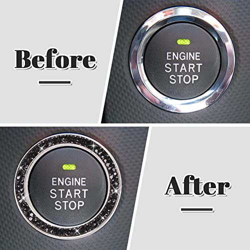 ToBeQueen Bling Push Start Button Cover Ring, Interior Crystal Diamond Rhinestone Engine Start Stop Ring Emblem Decoration Sticker, Black Bling Car Accessories for Women, Black - Image 2