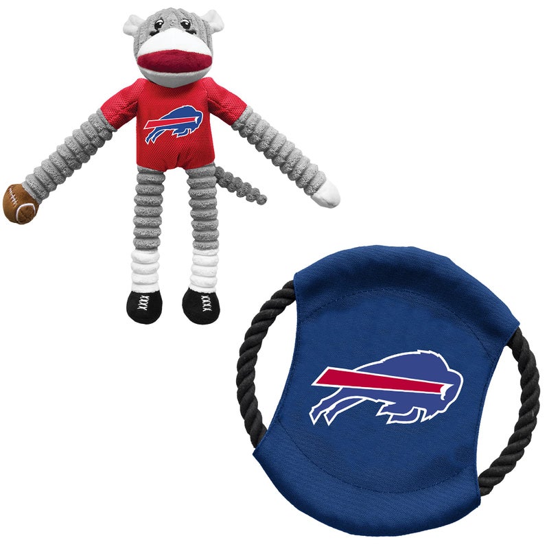 Littlearth NFL Buffalo Bills Sock Monkey and Flying Disc Pet Toy Combo Set Team Color One Size - Image 2