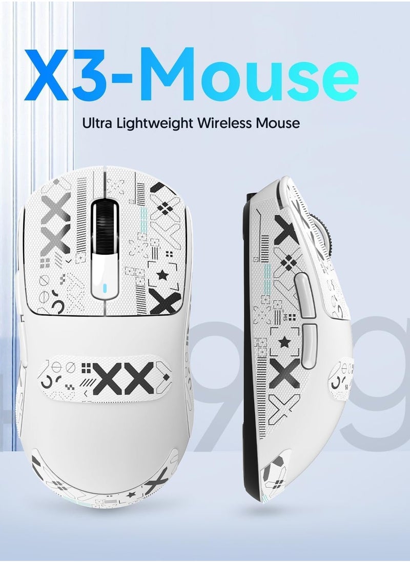 Attack Shark Attack Shark X3 Wireless Gaming Mouse, 49g Ultralight, PixArt PAW3395 26000 DPI, Bluetooth/2.4Ghz /Wired Tri-Mode, 200Hrs Rechargeable Battery, Kailh GM8.0 Switch for MAC/Win - White&Tape  - Image 2