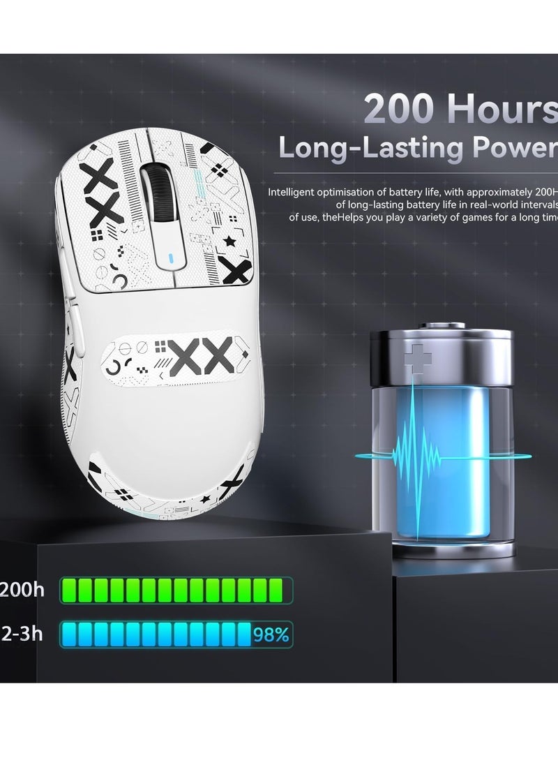 Attack Shark Attack Shark X3 Wireless Gaming Mouse, 49g Ultralight, PixArt PAW3395 26000 DPI, Bluetooth/2.4Ghz /Wired Tri-Mode, 200Hrs Rechargeable Battery, Kailh GM8.0 Switch for MAC/Win - White&Tape  - Image 4