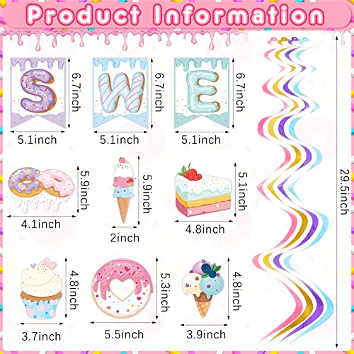 Tinlade 25 Pcs Two Sweet Donut Birthday Party Decorations Include Two Sweet Banner 24 Ice Cream and Donut Party Hanging Streamers 2nd Birthday Decorations for Girl - Image 5