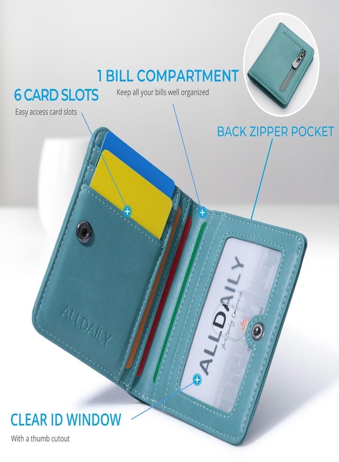 Alldaily محفظة صغيرة بتقنية RFID من Alldaily للنساء، نحيفة وصغيرة الحجم، قابلة للطي، جيب، محفظة سفر صغيرة للسيدات (أزرق نقي) - Image 4