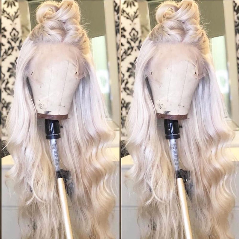 ANDRIA Platinum Blonde Wig lace front wigs Long Wigs Loose Wave Glueless Lace Wig Colored Synthetic Heat Resistant Fiber Wig With Baby Hair Natural Wavy White Blonde Body Wave Colorful wig for Women